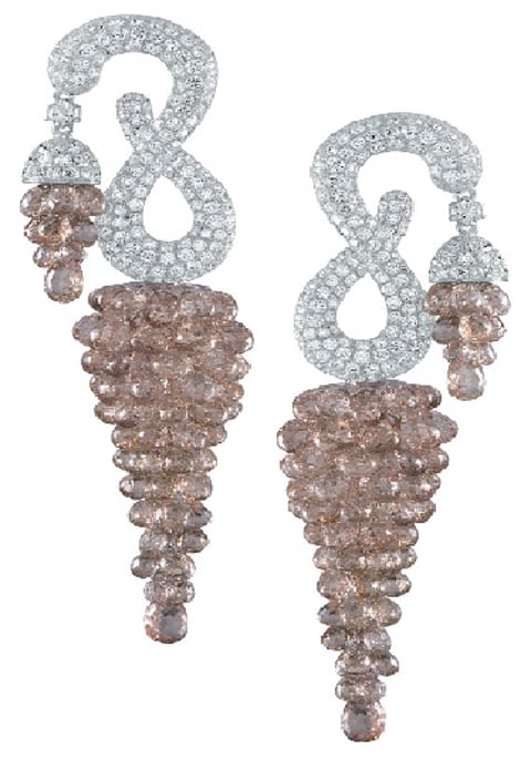 Round white diamond accents and cognac diamond briolettes